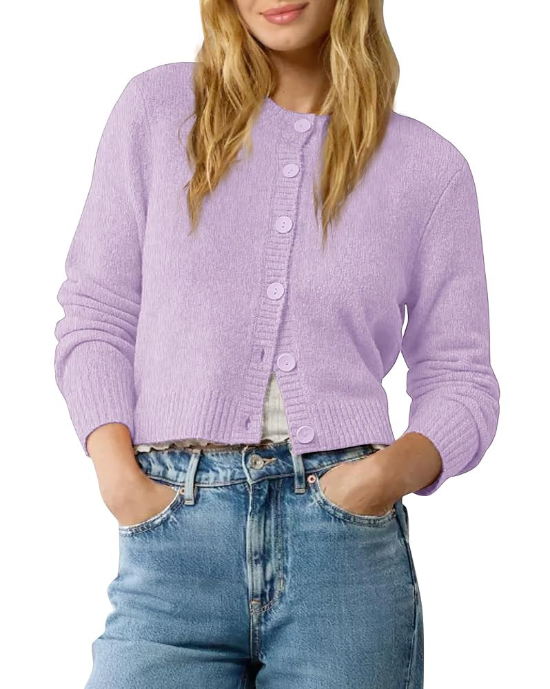 Urban CoCo Women's Crew Neck Cropped Cardigan Sweaters Long Sleeve Open Front Button Down Shrug S... | Amazon (US)