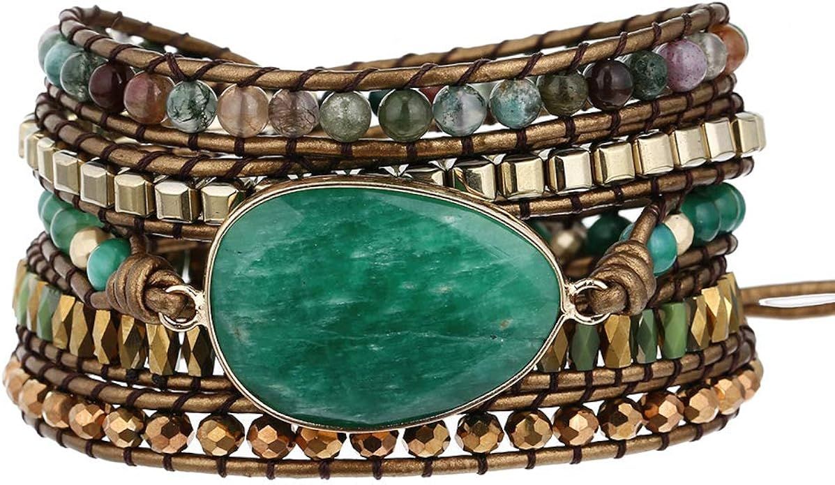 Plumiss Women Boho Handmade Natural Stone Wrap Bracelets Variety Beads Strand Bracelet for Men Co... | Amazon (US)