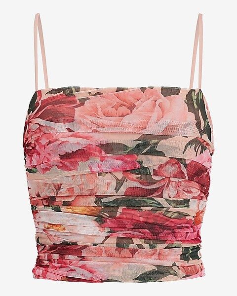 Body Contour Floral Mesh Cropped Cami With Removable Cups | Express