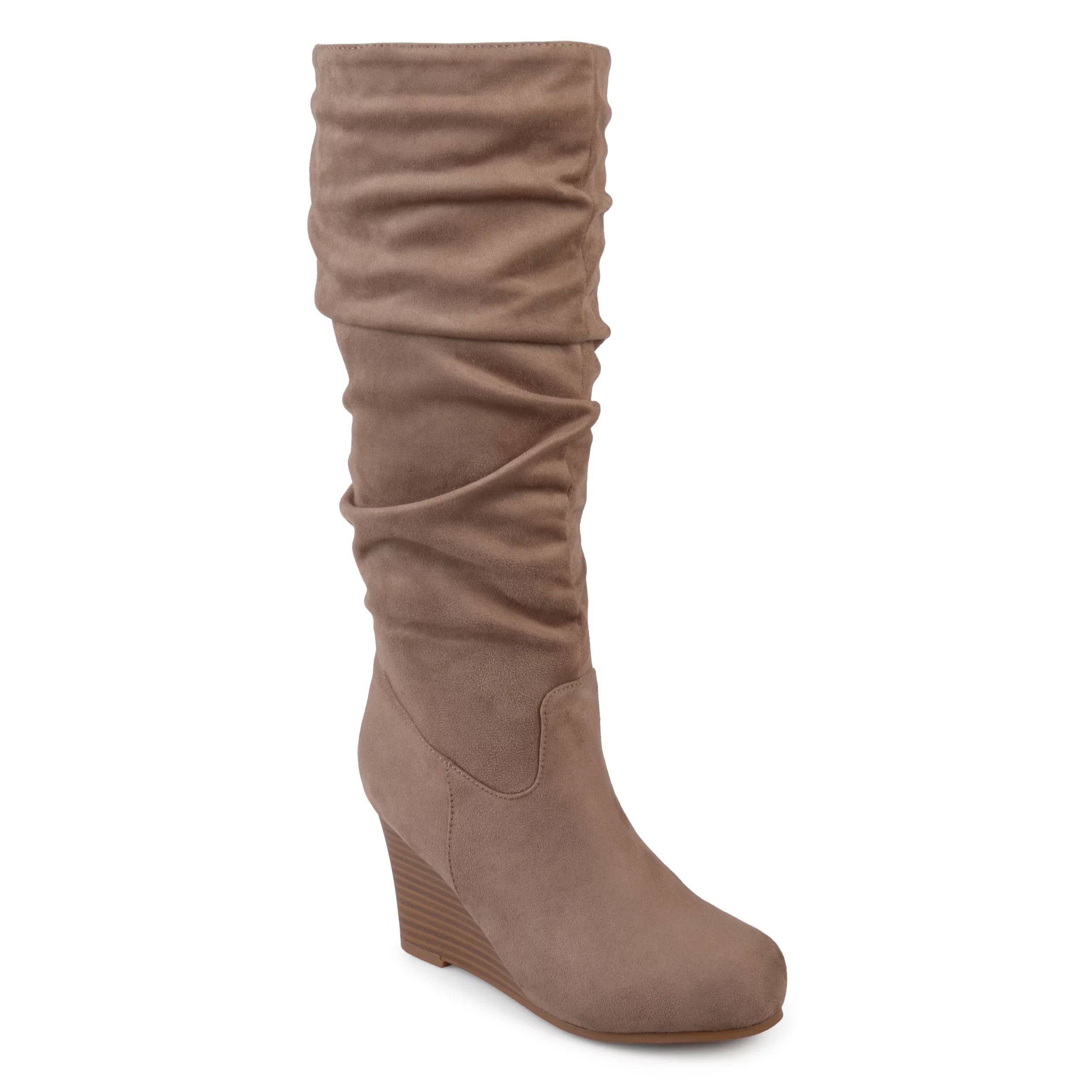 Women's Wide Calf Slouchy Faux Suede Mid-calf Wedge Boots - Walmart.com | Walmart (US)