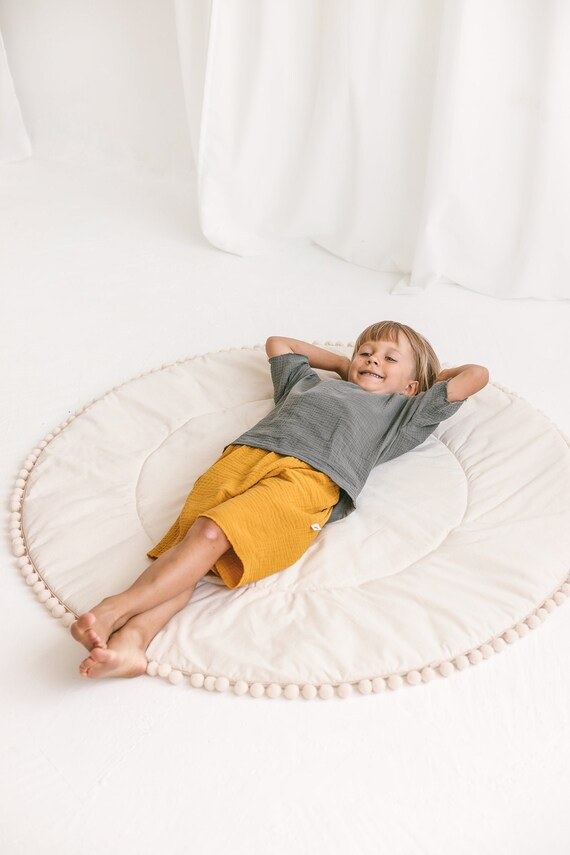 Teepee Play Mat, Teepee Playmat with Pompom Trim: Padded Playmat, Baby Play Mat, Teepee Mat from ... | Etsy (US)