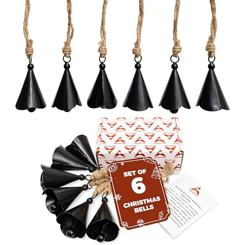 AKATVA Black Christmas Ornaments Set – Vintage Christmas Decor for Tree – Black Christmas Bells – Christmas Tree Ornaments for Holiday Season – Rustic Bells Hanging Ornaments – Set of 6 Pieces | Amazon (US)