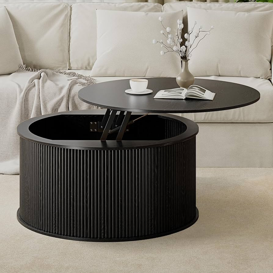 Round Coffee Table, Lift Top Coffee Table with Storage, Farmhouse Fluted Center Table Circle Dini... | Amazon (US)