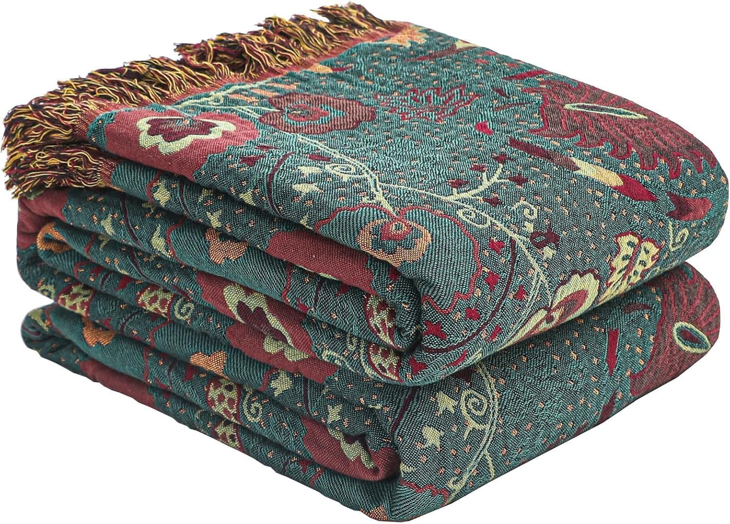 Boho Fall Throw Blanket for Bed,100% Ultra Cotton Soft Breathable Bed Throw Floral Printed Farmho... | Amazon (US)