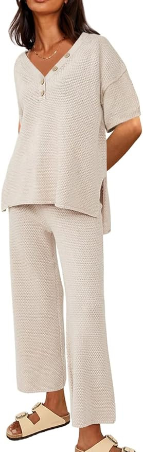 LILLUSORY Womens 2023 Spring Trendy 2 Piece Lounge Sets Cozy Knit Sweater Short Sleeve Slouchy Lo... | Amazon (US)