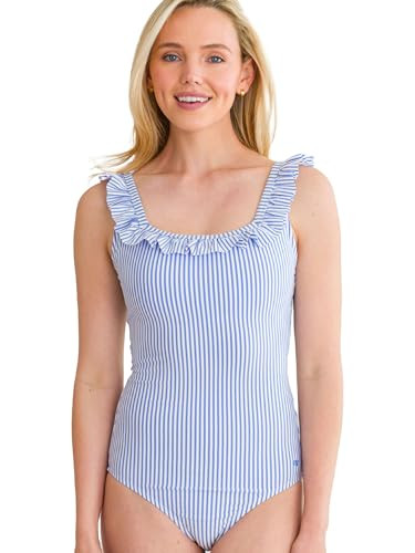 Amazon.com: RuffleButts Women's UPF50+ Seersucker Ruffle One Piece - Periwinkle Blue Seersucker, ... | Amazon (US)