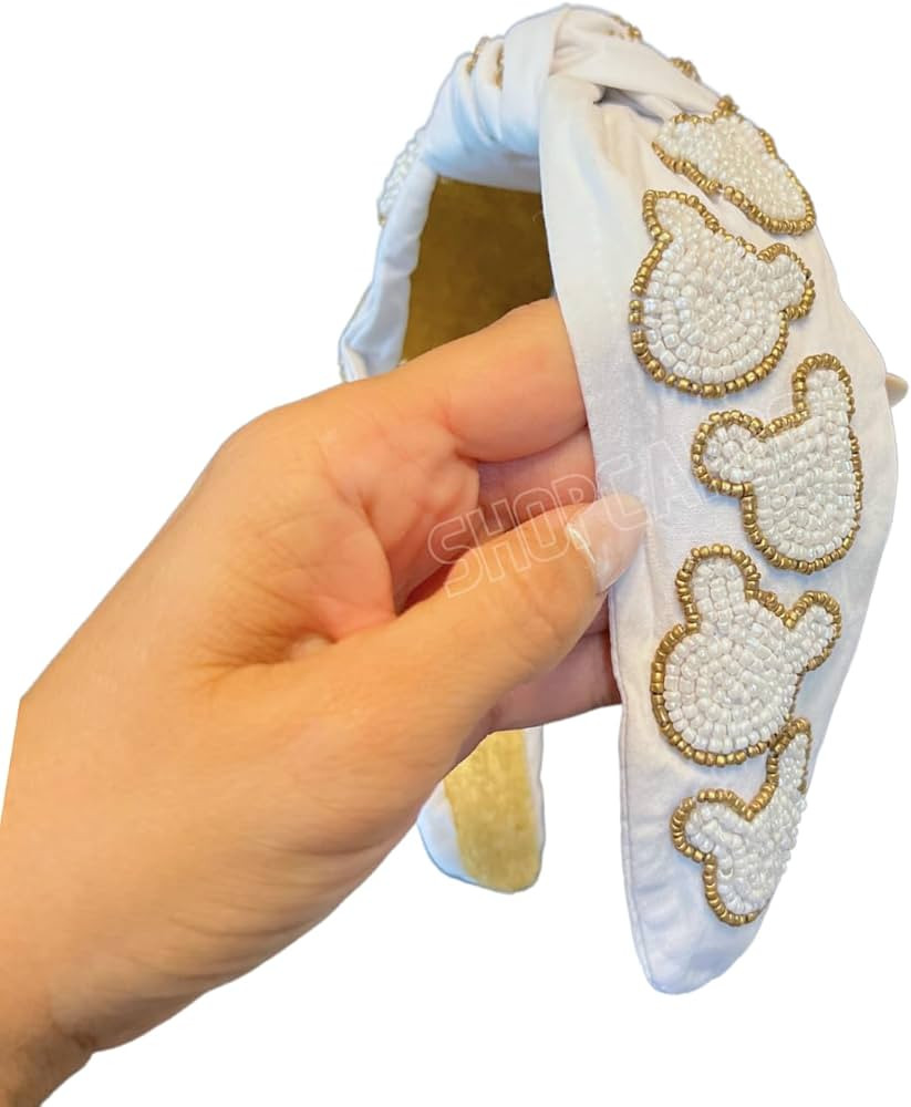 Golden Outlined White Mouse Bead Knotted Headband Women Children Kids and women's hair accessory ... | Amazon (US)