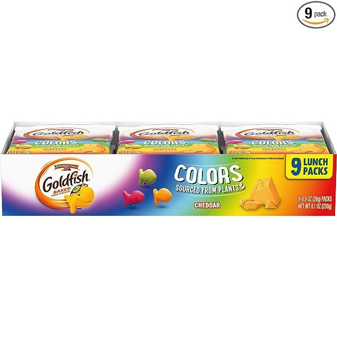 Goldfish Colors Cheddar Crackers, Snack Pack, 0.9 oz, 9 CT Multi-Pack Tray | Amazon (US)