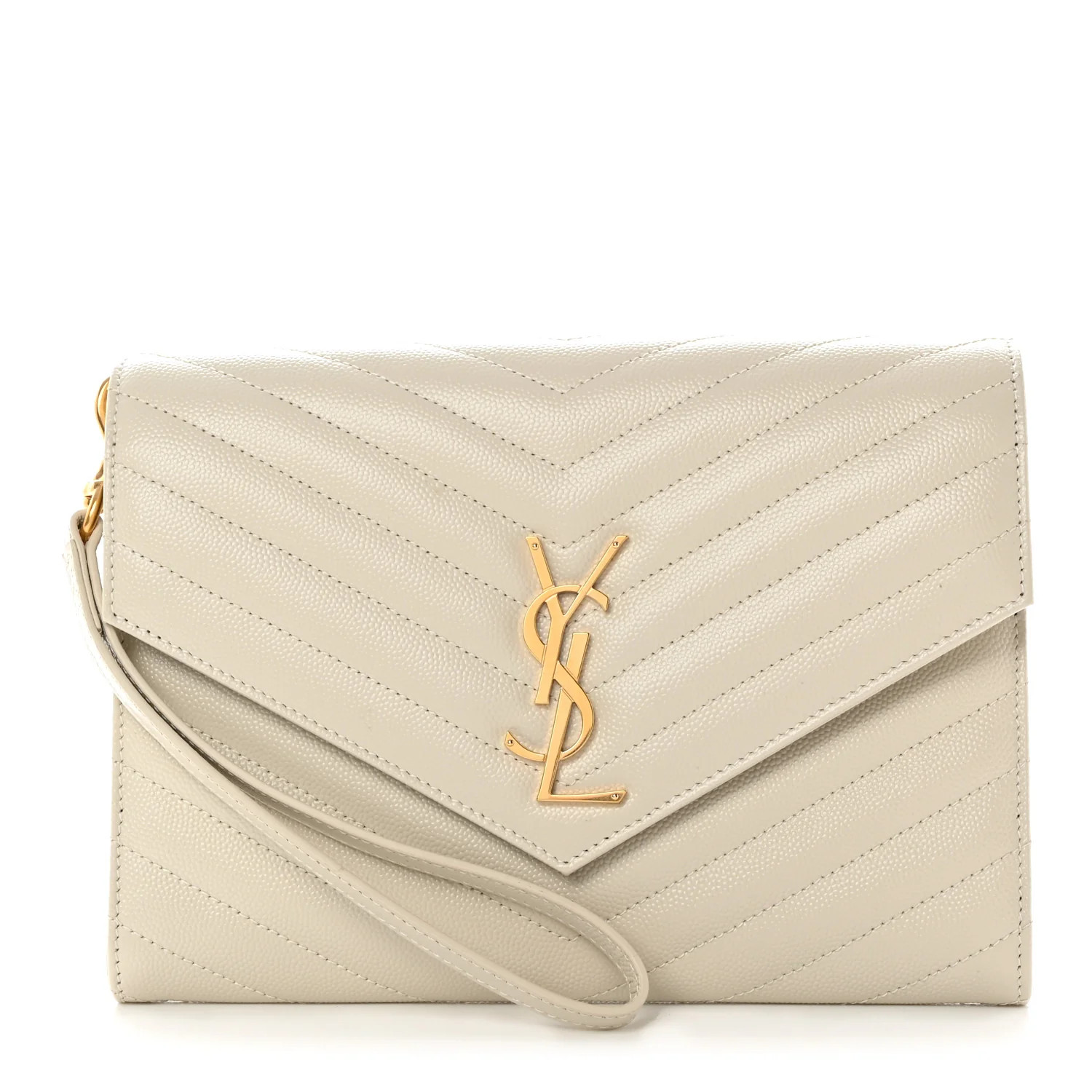 Grain De Poudre Matelasse Chevron Monogram Envelope Clutch Blanc Vintage | FASHIONPHILE (US)