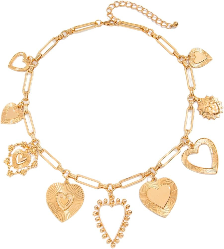 Gold Charm Necklace for Women Stainless Steel Choker Necklace Flower Pearl Shell Heart Pendant Ne... | Amazon (US)