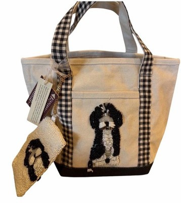 Women\u2019s Beige/Black/White Beaded Dog Tote Gingham Handles matching Coin Purse | eBay | eBay US