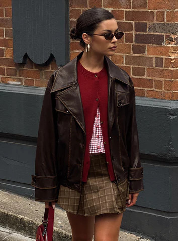 Nicolie Faux Leather Jacket Vintage Washed Brown | Princess Polly US