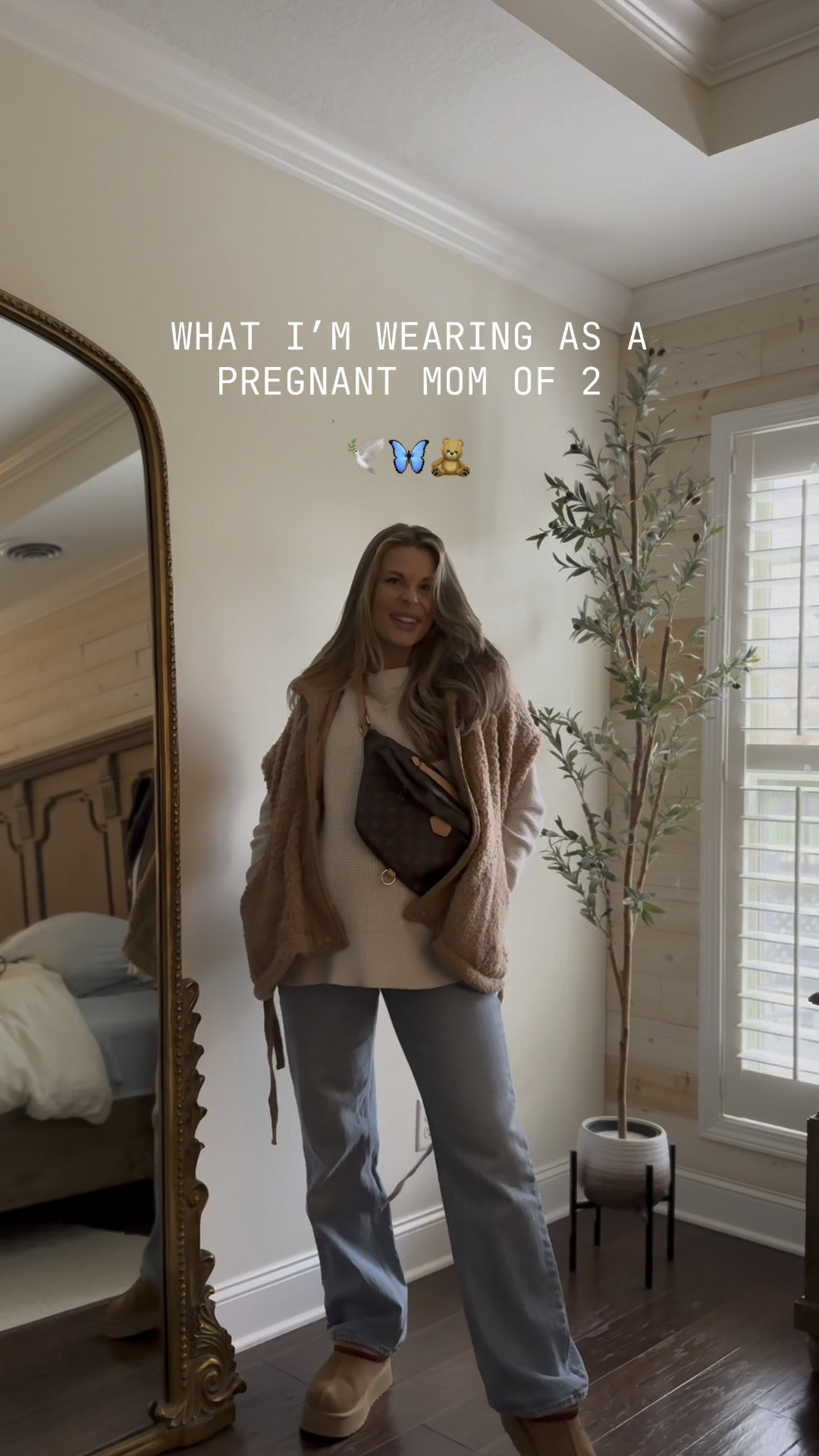 Cozy fall vibes for this chilly day 🍂 Maternity jeans fit TTS (I’m in my usual pre-pregnancy size 26), paired with a medium Aerie waffle top and vest for extra warmth. Sized up 0.5 in my Ugg Tazz slippers for the perfect comfy fit. 🤎

#LTKShoeCrush #LTKBump #LTKStyleTip