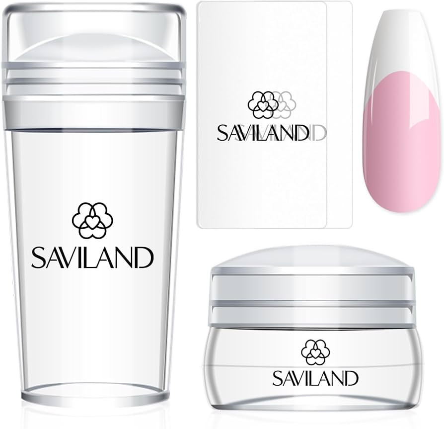 Saviland French Tip Nail Stamp - 4PCS Nail Art Stamper Kit Clear Silicone Nails Stamping Long & S... | Amazon (US)