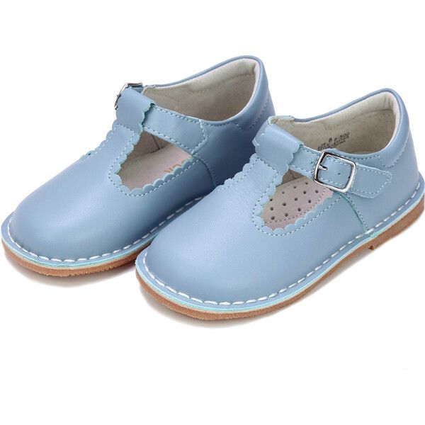 Selina Scalloped T-Strap Stitch Down Mary Jane, Dusty Blue - L'Amour Shoes | Maisonette | Maisonette