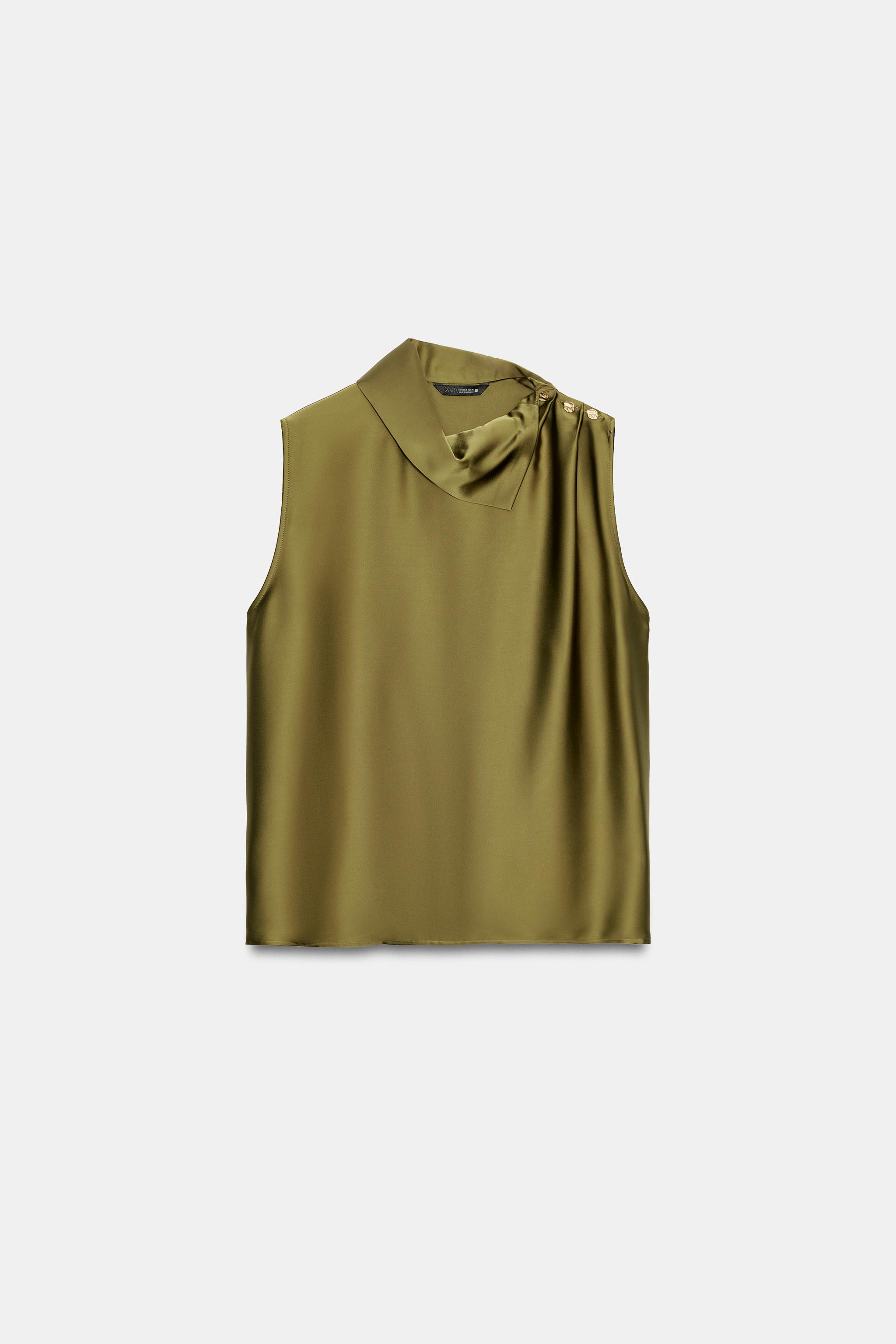 SATIN SHOULDER-BUTTON TOP | Zara US
