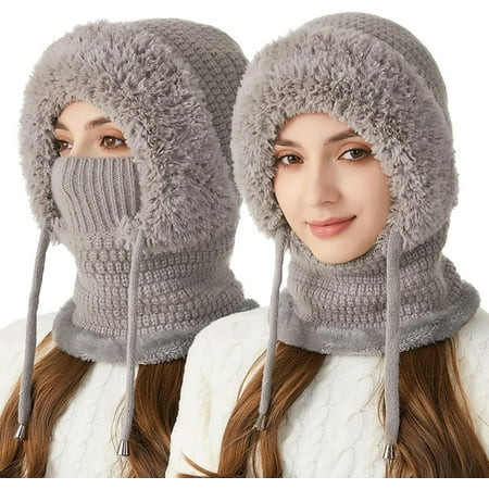 3 in 1 Beanie Hat with Scarf and Mask, Upgraded 3-in-1 Fleece Lined Winter Knitwindproof Warmth Balaclava for Women | Walmart (US)