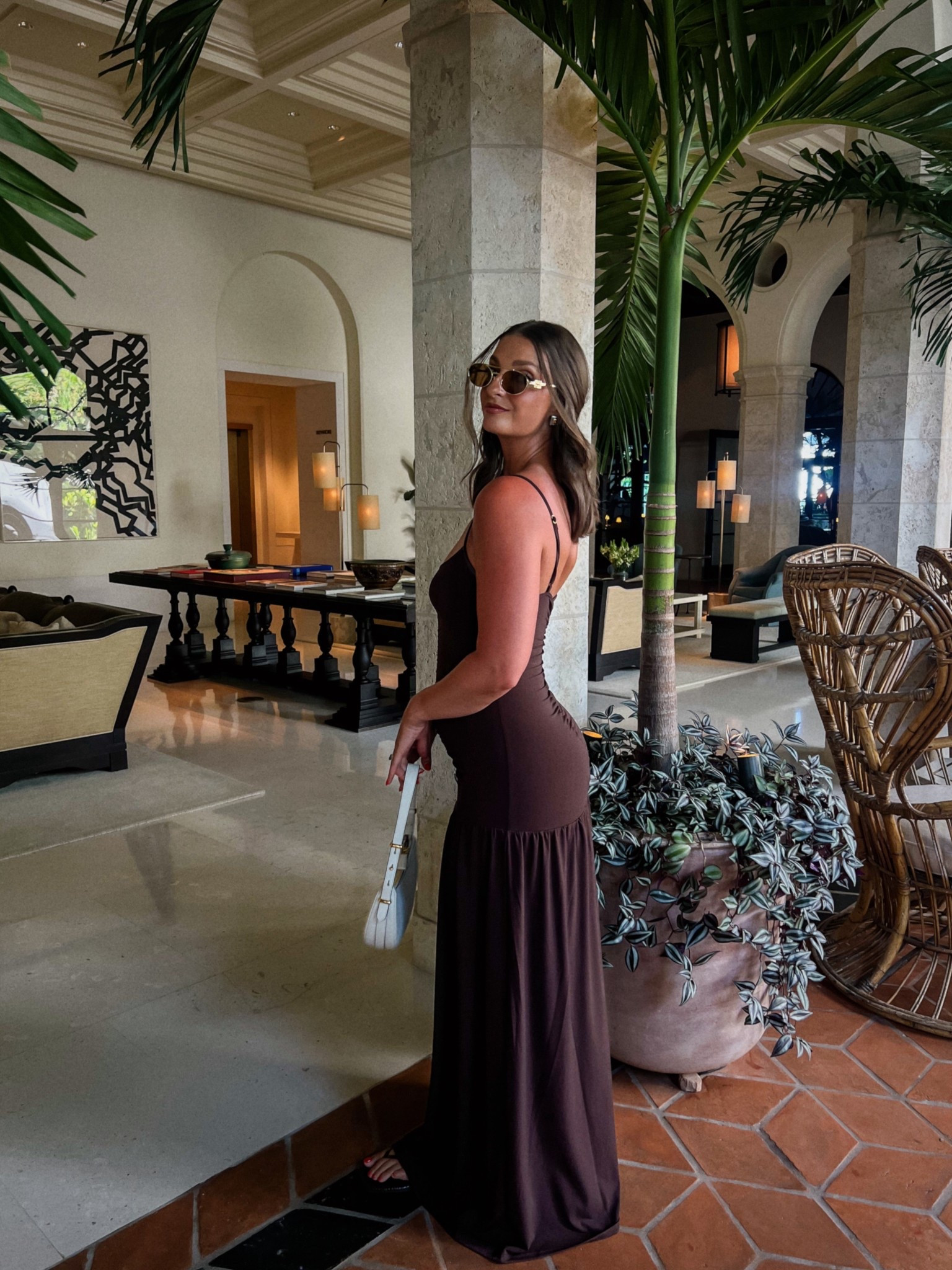 Chocolate brown maxi dress I wore in Miami - wearing size medium. 