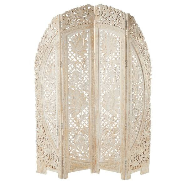 Tri Fold Room Divider With Carvings And Arched Top, White - 60 x 2 x 72 | Bed Bath & Beyond