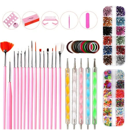 Nail Art Brushes Kit 3D Nail Art Decorations Kit with Nail Dotting Tools Butterfly Nail Art Glitters Stickers Nail Art Rhinestones Nail Foil Nail Art Striping Tapes Nails Design Ki | Walmart (US)