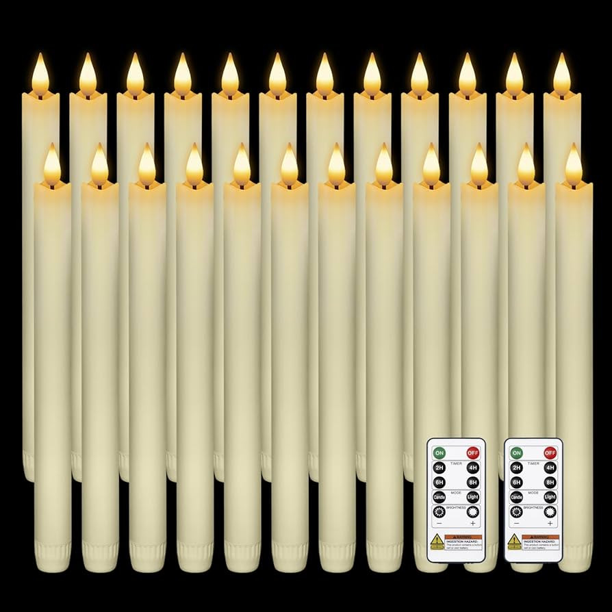 Homemory 24 Pcs Waxy Flameless Taper Candles with Remote, Flickering Battery Operated Taper Candl... | Amazon (US)