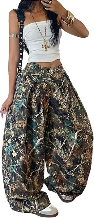 GORGLITTER Women's Barrel Pleated Oversized Wide Leg Cargo Pants | Amazon (US)