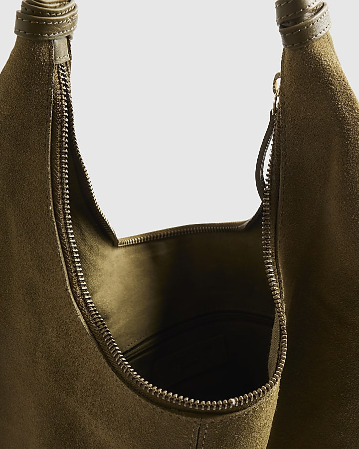 Khaki Suede Chain Link Handle Shoulder Bag | River Island UK & IE