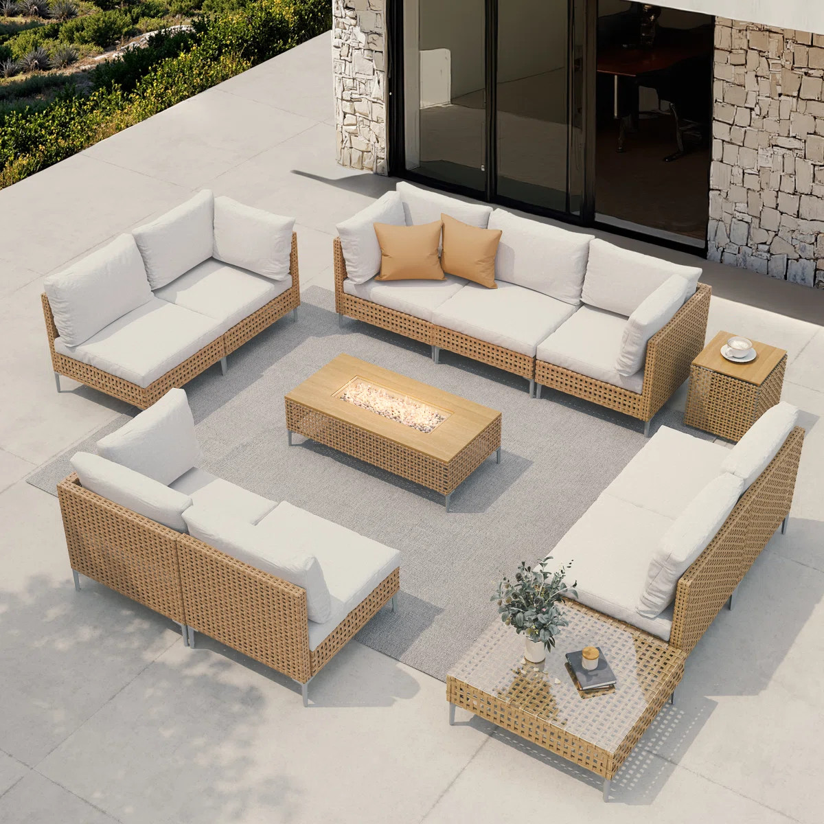 Mcbain 12-Piece Outdoor Furniture Seating Group For 9 Person With Fire Pit And Side Table Set | Wayfair North America