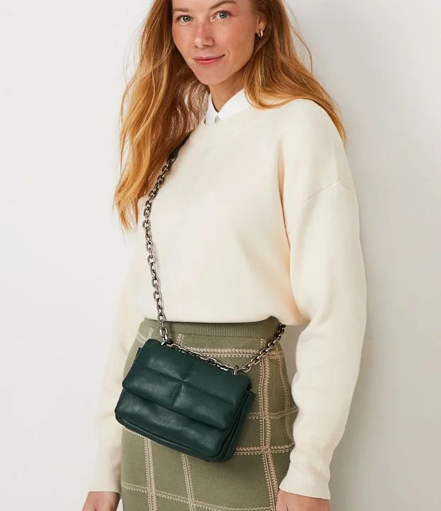 Bolsa Shoulder Puffa com Alça de Corrente Verde | Renner (BR)