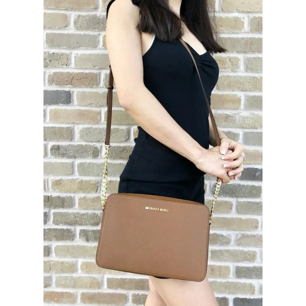 Michael Kors Women's Jet Set Large East West Crossbody Handbag Saffiano-Brown - Walmart.com | Walmart (US)