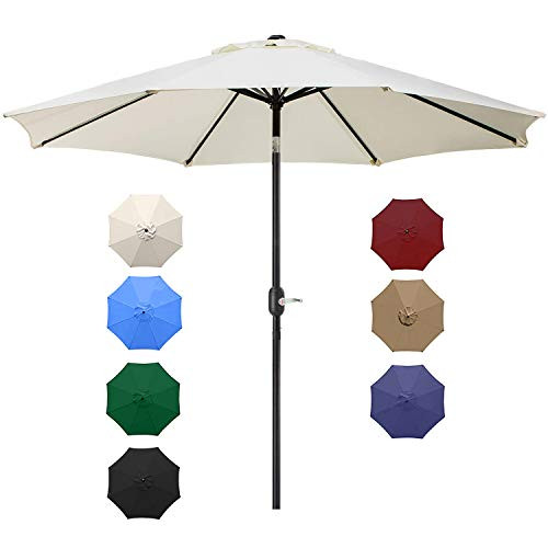 UHINOOS 9FT Patio Umbrella, Outdoor Umbrella with Crank and 8 Ribs, Polyester Aluminum Alloy Pole Ti | Amazon (US)