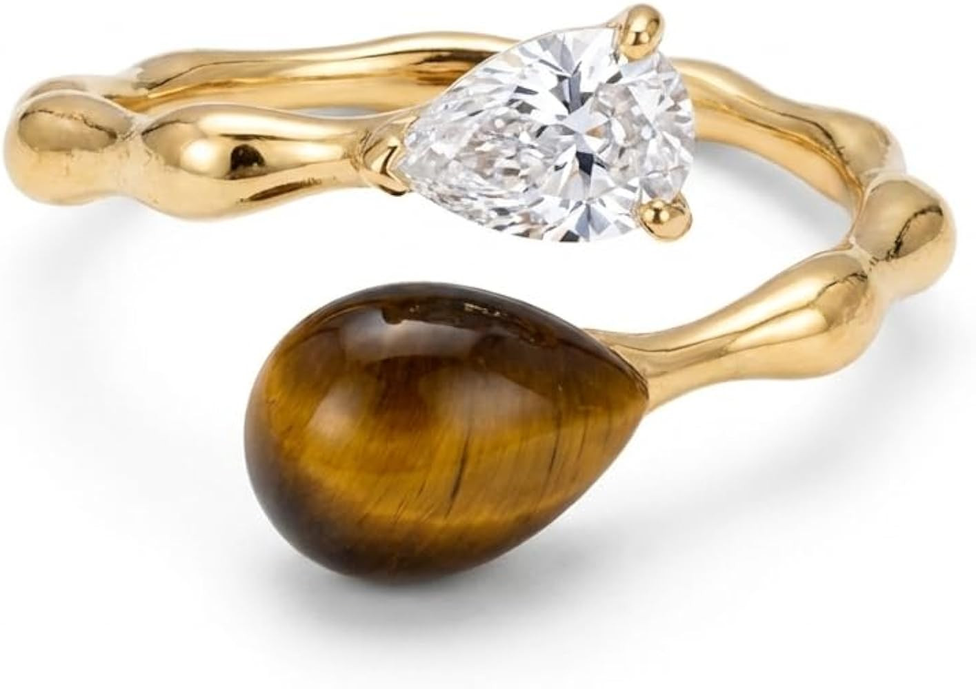 Tigers Eye Ring for Women, Adjustable Dainty Natural Stone Rings with CZ, Unique Boho Jewelry | Amazon (US)