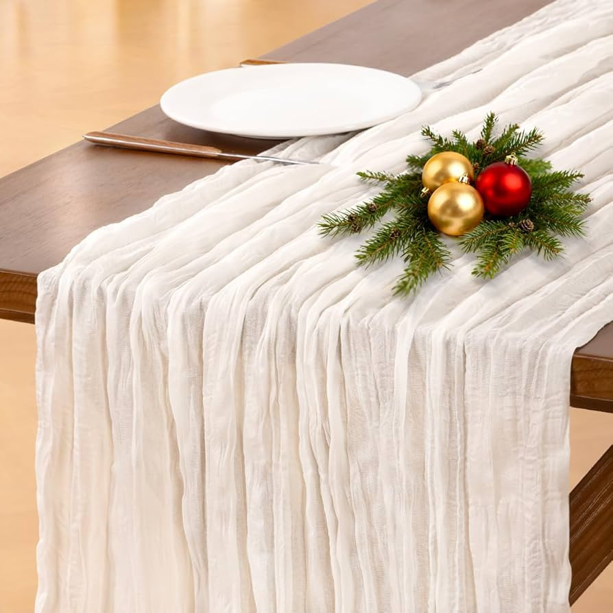 Socomi Ivory White Cheesecloth Table Runner Fall Thanksgiving Boho Rustic Gauze 120 inch 10FT Che... | Amazon (US)
