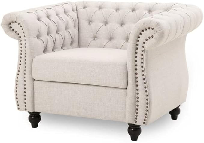 Leila Chesterfield Fabric Club Chair, Beige | Amazon (US)
