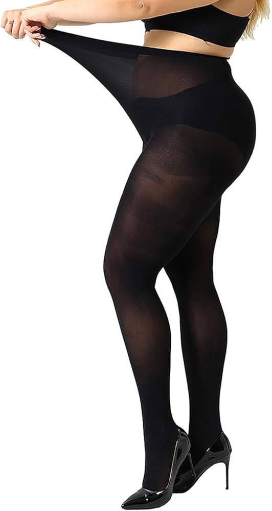 MANZI Women's 2 Pairs Plus Size Control Top Tights Ultra-Soft Panty Hose | Amazon (US)