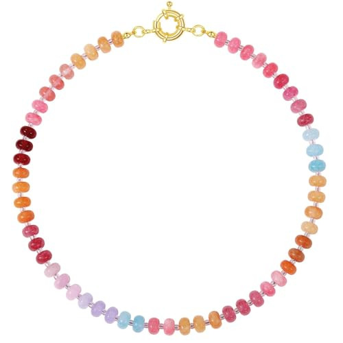 KELORIS PATH Beaded Gemstone Necklaces for Women, Boho Colorful Bead Choker Necklace, Natural Sto... | Amazon (US)