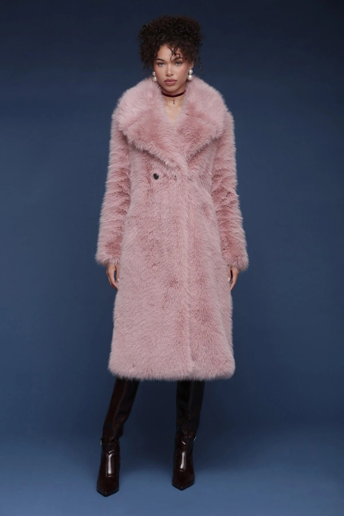 Oversized Collar Faux Fur Midi Coat | Avec Les Filles