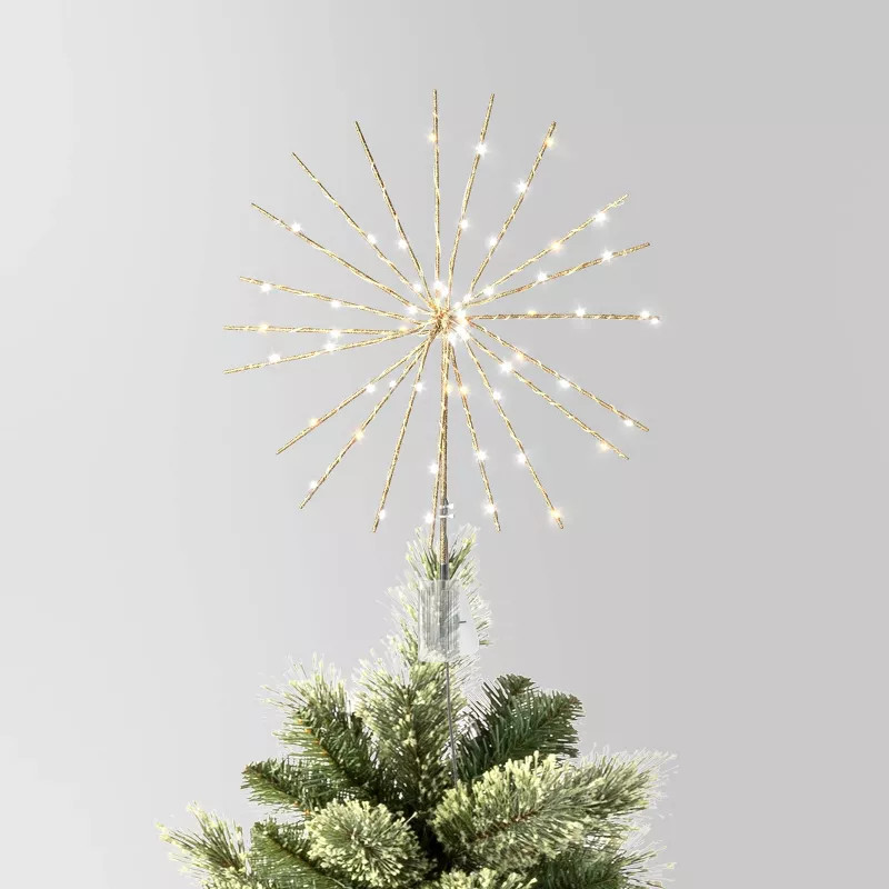 14" Pre-lit Dewdrop Glittered Starburst Christmas Tree Topper Champagne with Cool White Twinkle/W... | Target