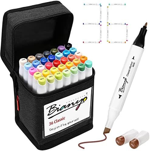 Bianyo 36 Colors Alcohol Markers Set, Alcohol-Based Dual Tip Art Markers Set with Black Travel Ca... | Amazon (US)