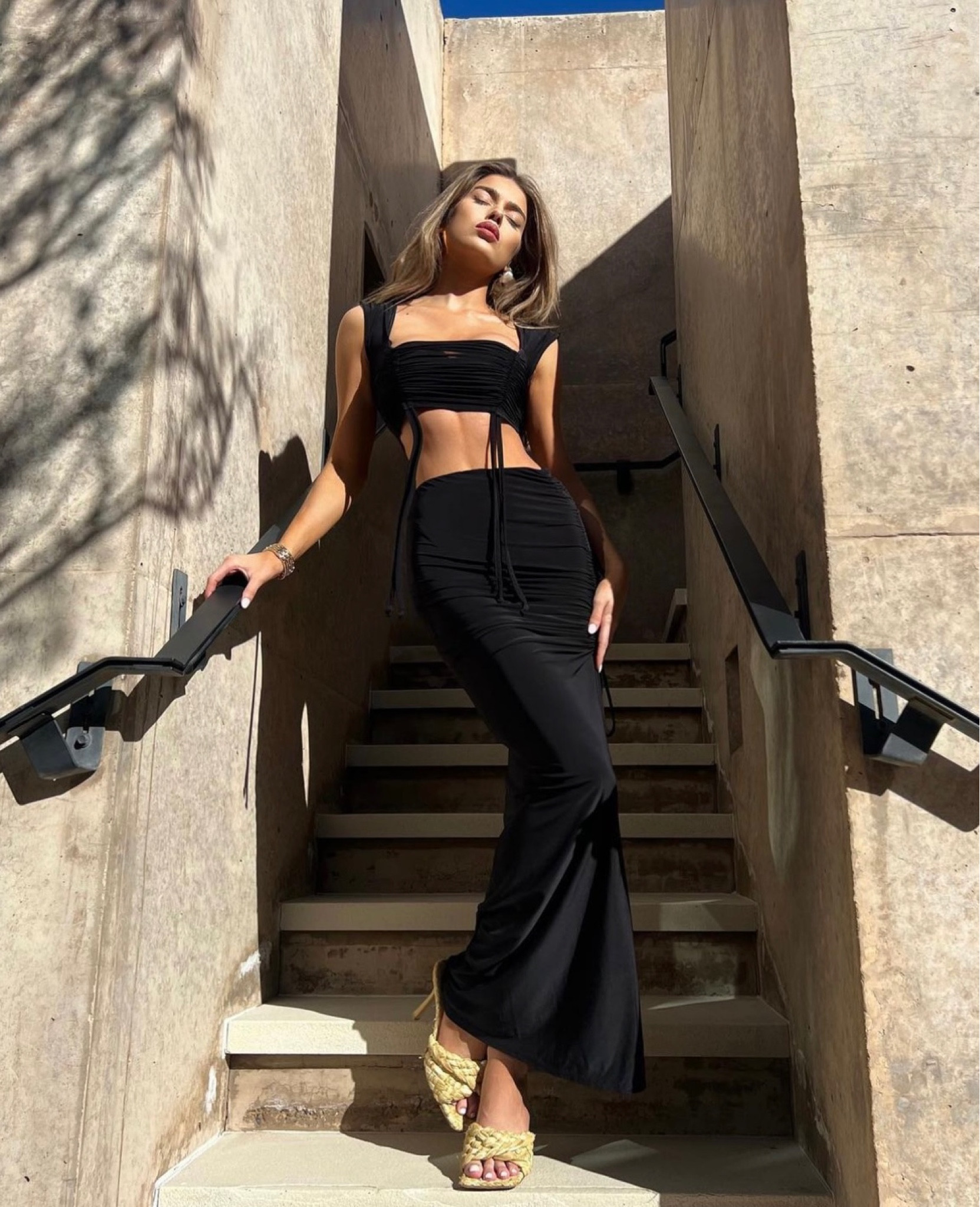 Black coord, crop top, midaxi skirt, all black outfit, transitional style, coord, matching set, long skirt, black cropped top, rouched skirt, rattan neutral mule heels 

#LTKeurope #LTKSeasonal #LTKstyletip
