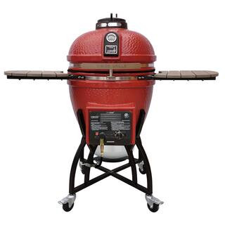 Vision Grills 22 in. Kamado Char-Gas Dual Fuel Charcoal/Gas Grill in Chili Red with Grill Cover S... | The Home Depot