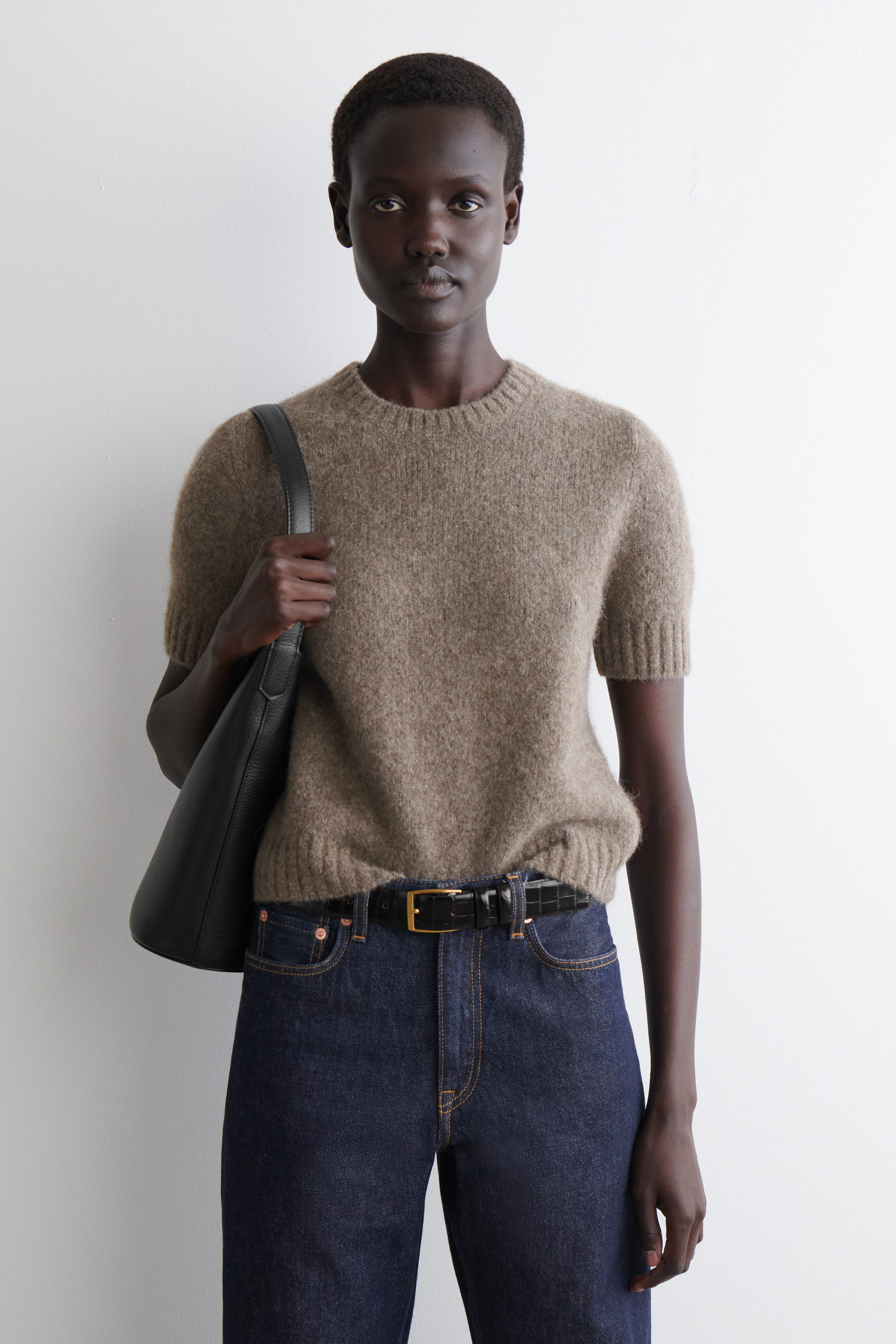 KNITTED ALPACA-BLEND T-SHIRT - TAUPE MÉLANGE | COS GB | COS UK