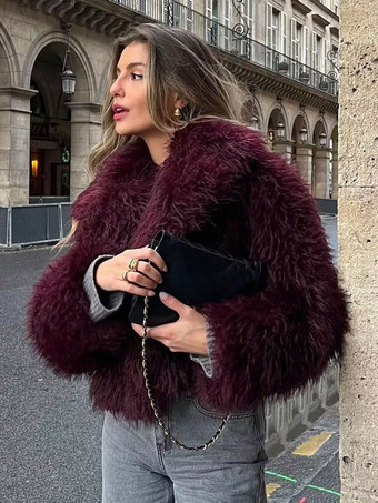 Faux Fur Coats Long Sleeves Open Front Winter Outerwear For Women | Milanoo