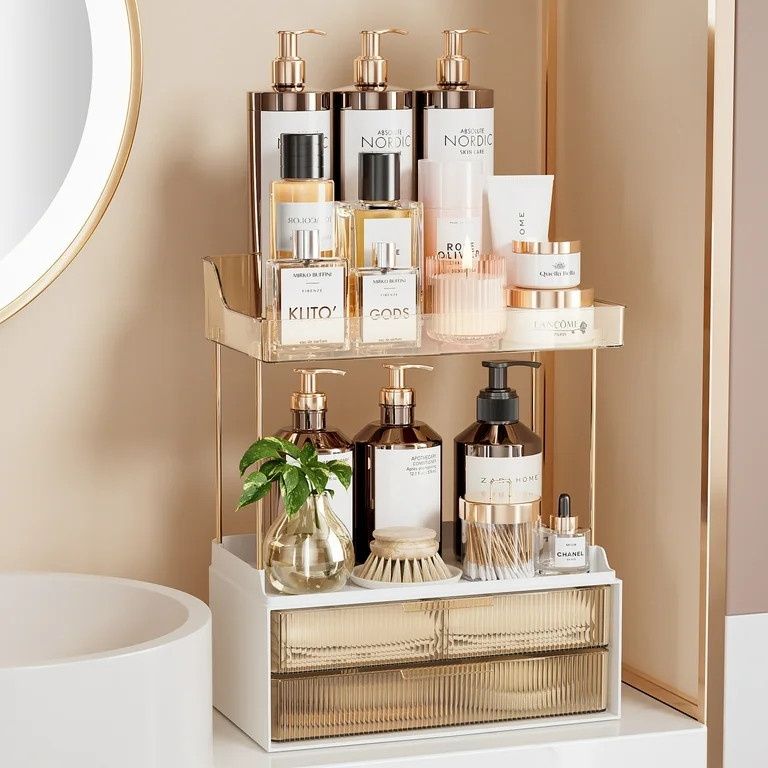 Delamu 2-Tier 2-Drawer Bathroom Organizer Countertop, Multi-Purpose Makeup Organizer Countertop, ... | Walmart (US)