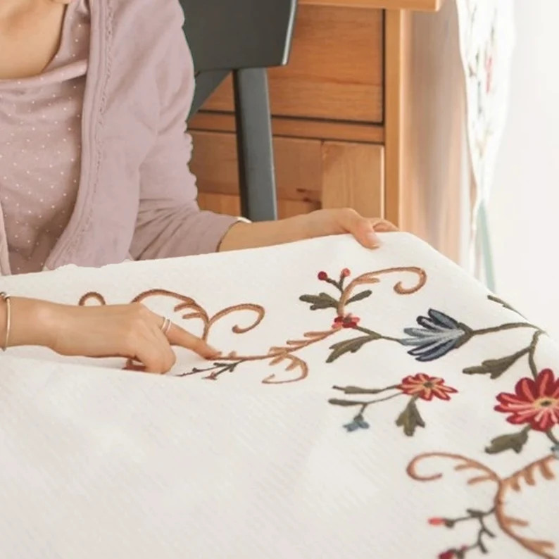 Hand Embroidered Cotton Linen Tablecloth -  European Style Table Cover for Home, Dining Table Clo... | Etsy (US)