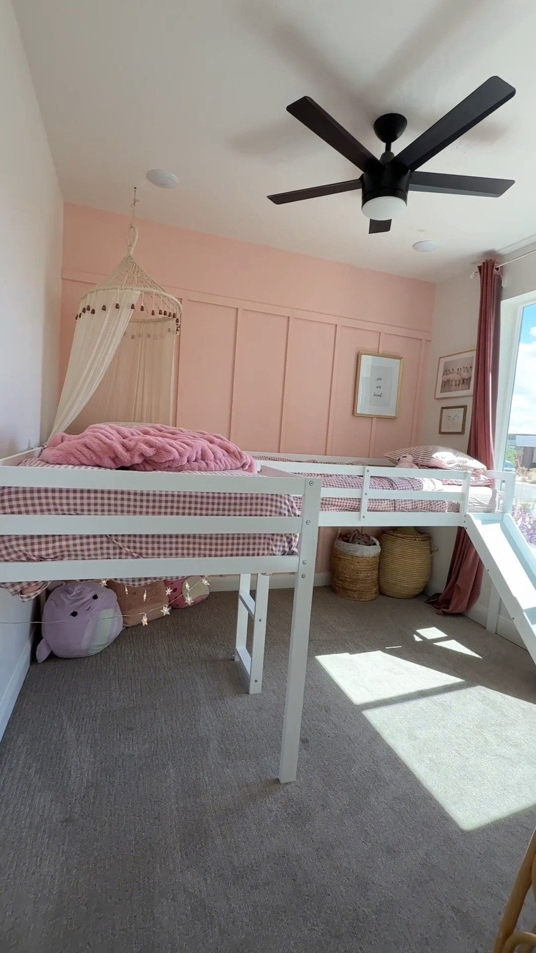Girly shared room loading - for the families  whose kids all want the top bunk!

So much more play room underneath and an imagination dream for fort/play house 

#LTKHome #LTKKids #LTKFamily