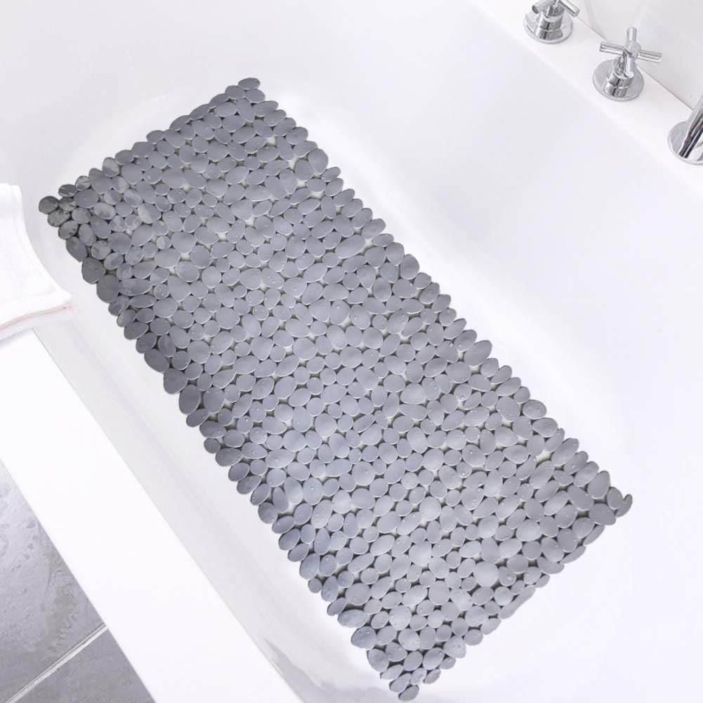 Pebble Shower Mat for Bathtub Non Slip Mat 35"X16" with Suction Cups,Grey | Amazon (US)