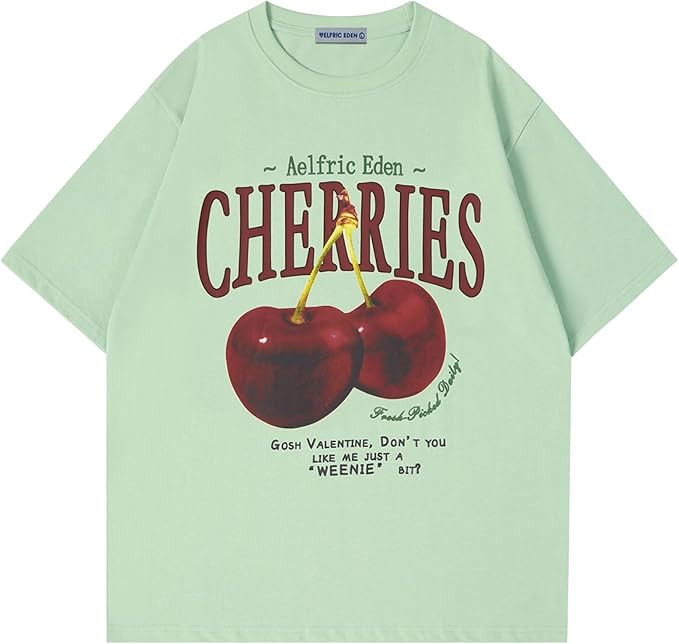 Aelfric Eden Oversized Graphic Tees Unisex Cherries Print T Shirts Casual Summer Short Sleeve Top... | Amazon (US)