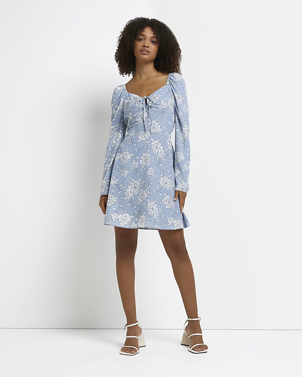 Blue floral shift mini dress | River Island (UK & IE)