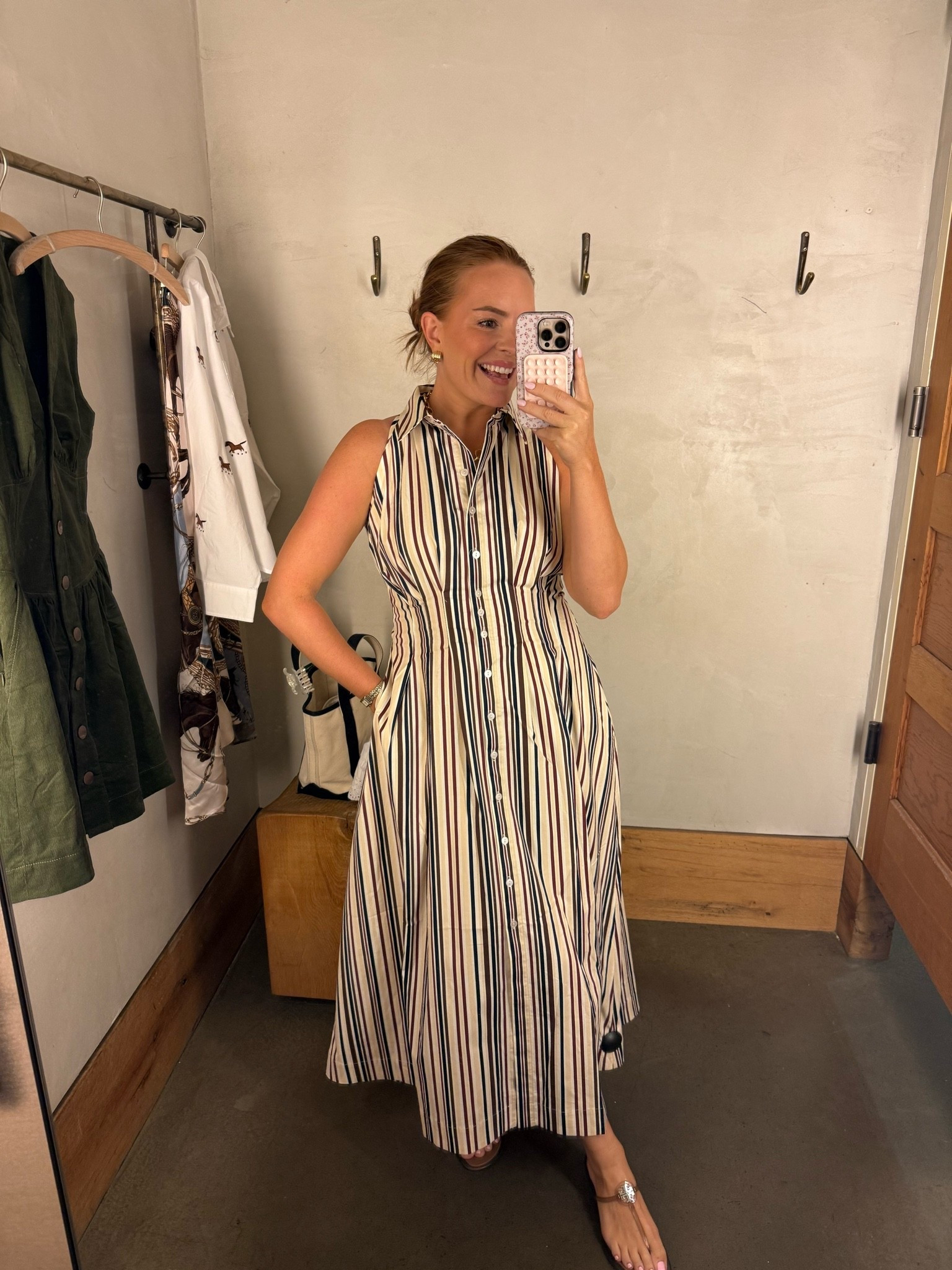 Size: Small

Fall palette, summer-approved silhouette. 🤎 This Anthropologie striped maxi is the definition of transitional dressing—the darker neutral stripes make it feel ready for fall, but the sleeveless cut keeps it practical while it’s still HOT. An easy one-and-done outfit for work, brunch, church or weekend plans.
#Anthropologie #MaxiDress #TransitionalStyle #FallStyle #EasyOutfit